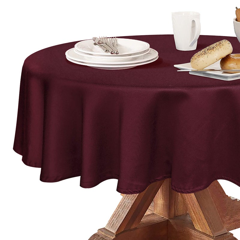 Obstal 210 GSM Round Burgundy Tablecloth - Oil-Proof Spill-Proof Waterproof Table Cloth, Christmas Decorations Fabric Table Cover Protector for Holiday Party (Burgundy, 60 Inch Diameter) - Image 1
